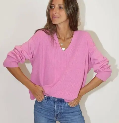 Something Navy Wool V-Neck Ribbed Knit Sweater Winter Preppy Luxury Pink Large