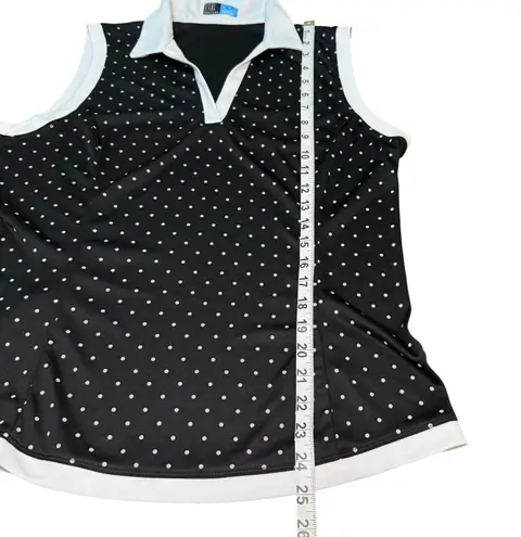 PGA Tour Women's Golf Sleeveless Polo Shirt Top Large Black White Polka Dot