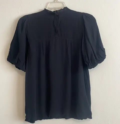 Something Navy Black Puff Sleeve Ruffle Blouse