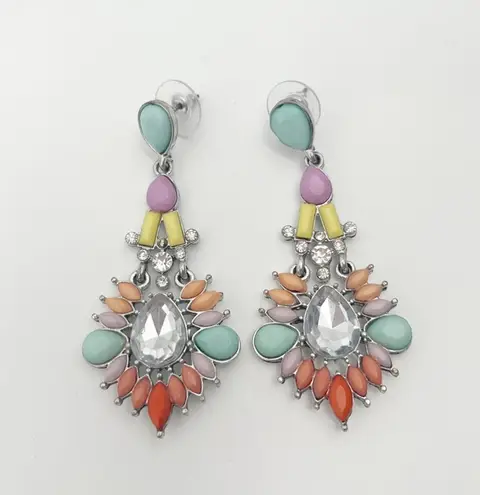 CARA NEW YORK Earrings DropDangle Rainbow Pastel Silver Gem Rhinestone Cocktail