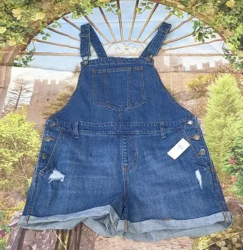 Old Navy denim distressed shorts overalls size medium