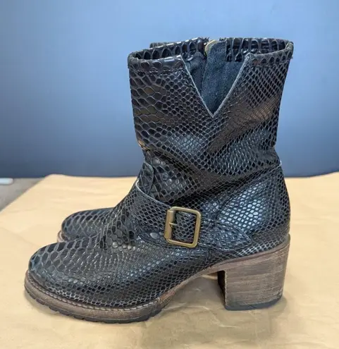 FREEBIRD by Steven Carlito Snake Black Leather Boots Snakeskin Embossed Bootie
