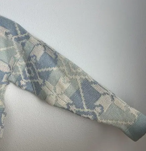 Head VTG Pastel Blue Geometric Knit 100% Wool Sweater M Fair Isle Grandmacore