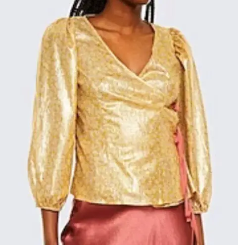 Shrimps Cordelia Floral print Lamé Wrap Blouse In Gold 8