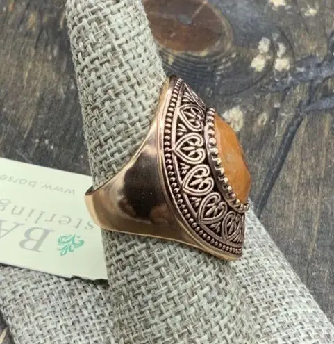 BARSE Copper Filigree with Faceted Orange Jade Statement Ring Sz 8 NWT