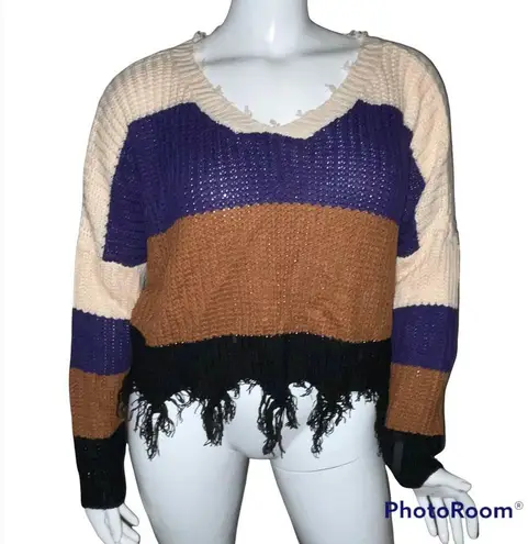 Love j color block frayed cropped sweater