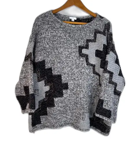 J Jill Chunky Knit Boxy Sweater Geometric Pattern Oversized Size Medium Artsy Gray