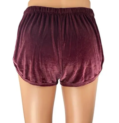 John Galt Burgundy Maroon Velvet Velour Mini Elastic Waist Lounge Shorts Size S
