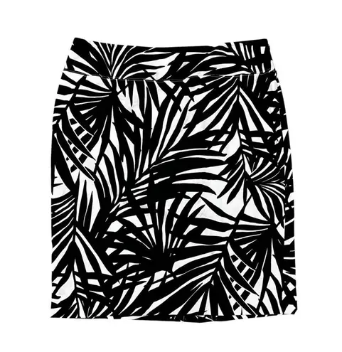 Alfani Pencil Black White Midi Zip Slit Skirt Size 14 Modern Business Casual