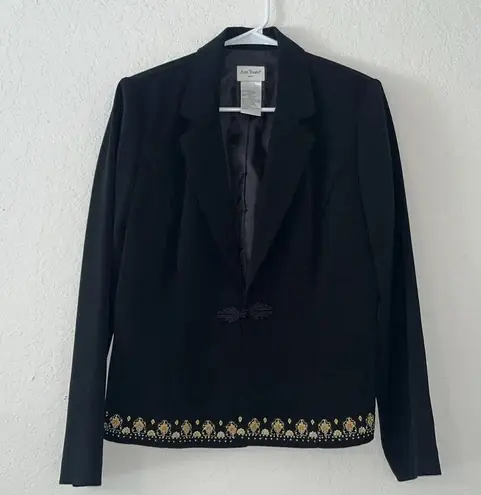 Vintage blazer Ann Travis black embroidered size 10 loop knot fall blazer jacket