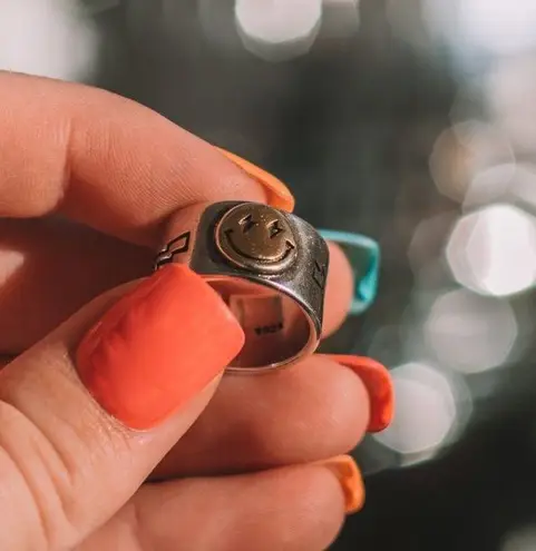 Lightning Bolt Smiley Face Silver & Gold Ring