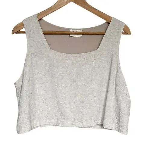 Allie Rose Beige Cropped Linen Blend Blouse Size L Square Neck Casual Summer Top Tan Size L