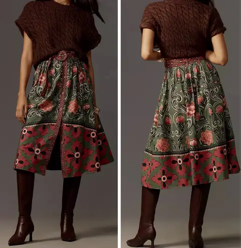 Farm Rio Arabesque Buttons Midi Skirt, Size XS