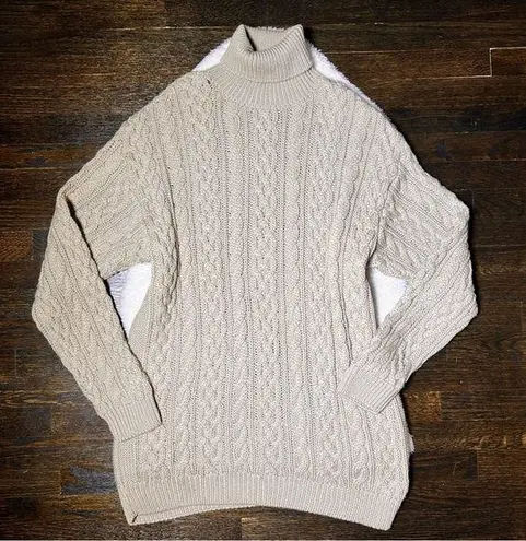 Ivan Grundahl Beige Merino Wool Cable Knit Turtleneck Sweater Dress Size M
