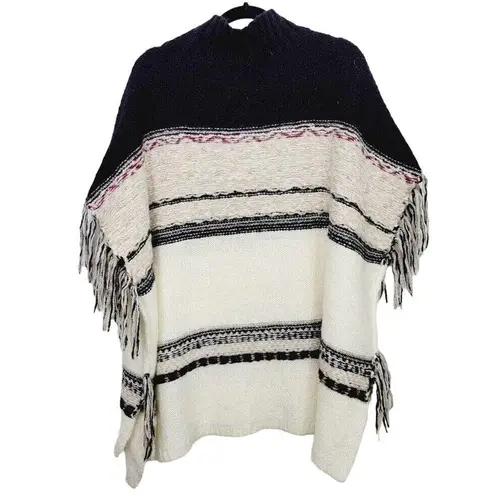 a.n.a  A New Approach Womens Medium Bohemian Chunky Knit Fringe Poncho Sweater