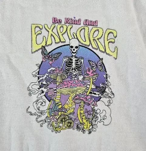 Fresh Laundry Explore Trippy Magic Shroom Skull Butterfly Hoodie Size Large Gray