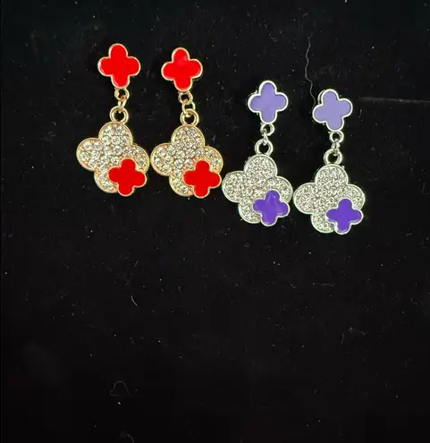 Red & Blue Clover Drop Earrings | Sparkling Statement Jewelry: Multiple