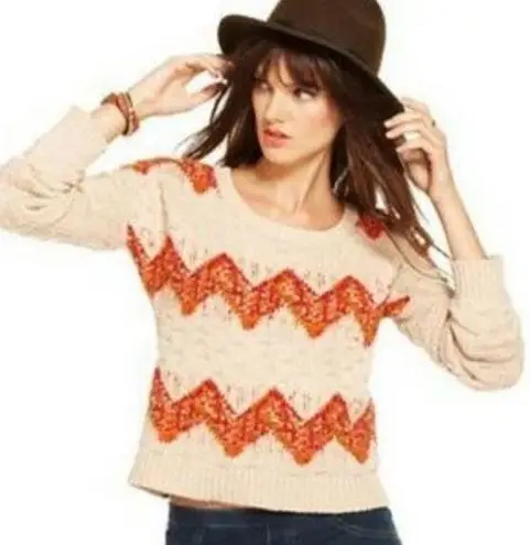 Maison Jules Cropped Zig Zag Knit Sweater Size Womens S Chunky Fall Boho Buttons
