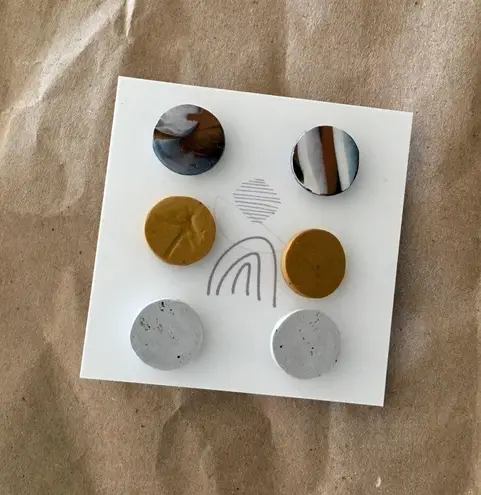 Handmade Clay Stud Earrings, Lightweight, Neutrals (Set/3)