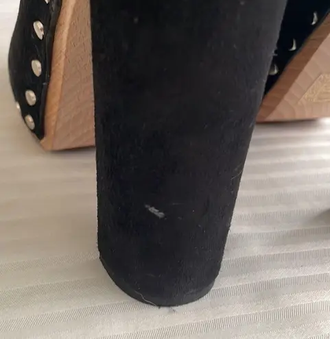 Proenza Schouler Studded Suede Boots Wooden Soles Black 36.5