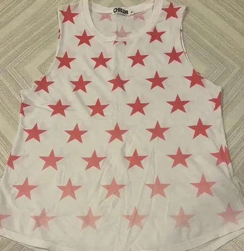 Chrdlr Women’s White and Red Ombre Star Muscle Tank Top