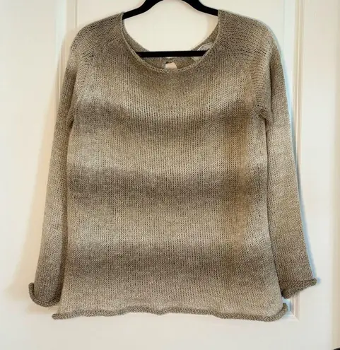 Tricots Jean Marc Paris Metallic Knit Sweater Keyhole Back Heart Button Medium White