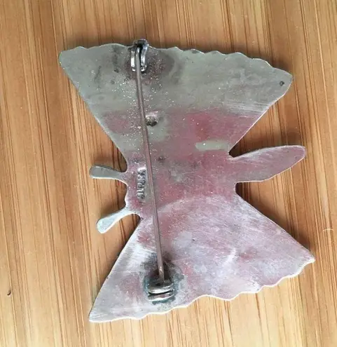 Women's Vintage Pin Brooch Silver Tone Butterfly Has Mark Abalone Alpaca