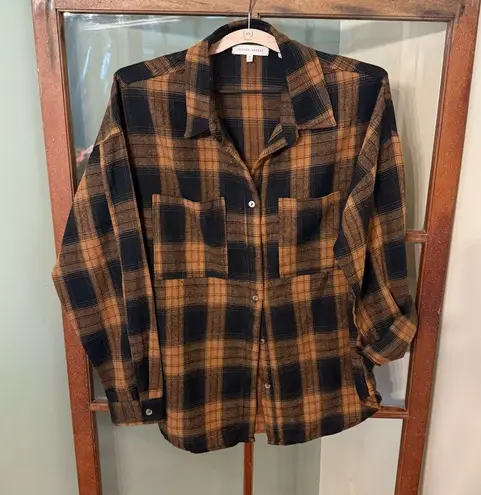 Gilded Intent  Black and Brown Plaid Shirt - Image 1
