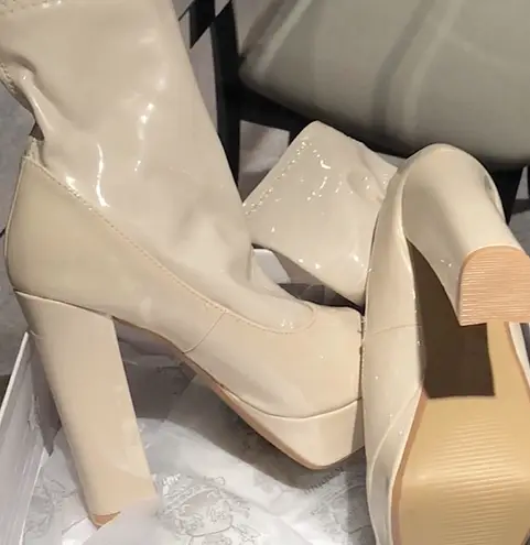 Boutique Patent Leather Nude Peep Toe Ankle Boots