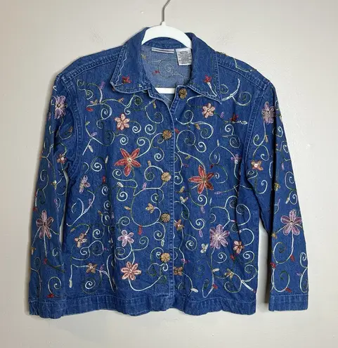 vtg embroidery jacket Denim Floral Boho Maximalist Lagenlook Indie M Festival Blue Size M