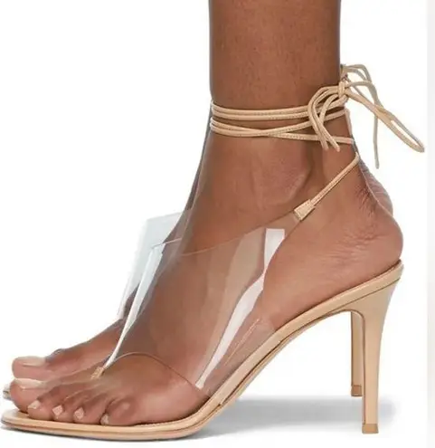 Gianvito Rossi Plexi PVC Leather Thong Heel Wraparound Sandals Size EU 36.5