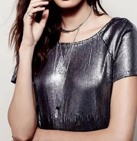 Free People  Drenched in Sequins Mini Dress Gunmetal Metallic Ombre Small Club