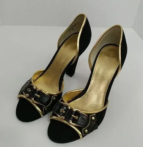 Nine West  Black And Gold Buckle‎ Heels