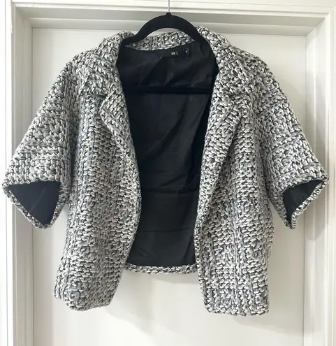 Jarbo Black & Gray Cropped Tweed Blazer Jacket, Size S
