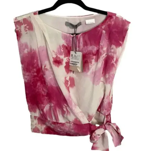 Marella Lago Silk Printed Top pink and white size 6 NWT