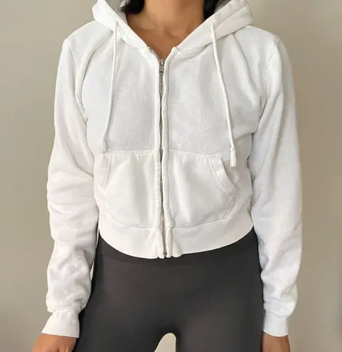 John Galt  White Cropped Full Zip Up Hoodie Size S