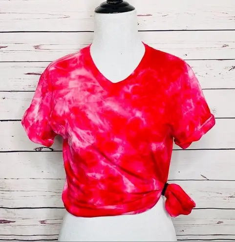 Vibrant Red & Pink Marble Tie Dye Festival T-Shirt Unisex Size Small