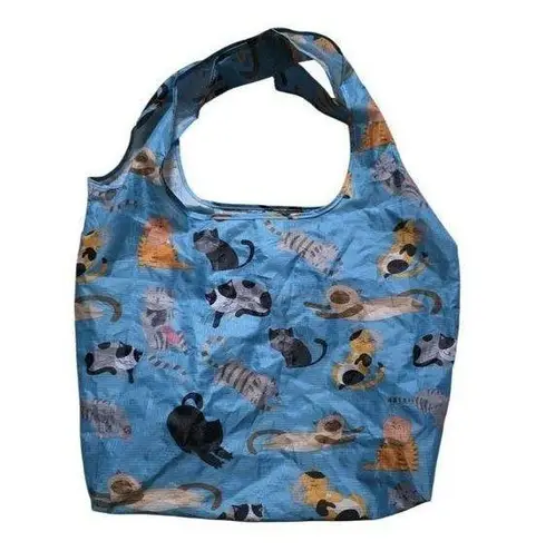 Bee Green Cats Bag Reusable Foldable Shopping Tote Kitty Cat Meow Cute Kitties