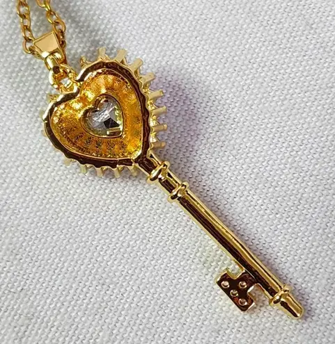 Gold Chain Necklace with AB CZ Purple Heart Key Pendant