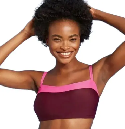 Kona Sol Burgundy Pink Colorblock Square Neck Bandeau Swim Top Size Medium NWT
