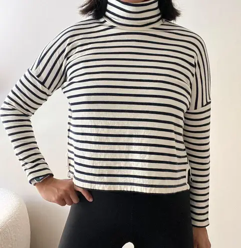 Madewell  Striped White & Navy Blue Cropped Turtleneck Sweater Size XS