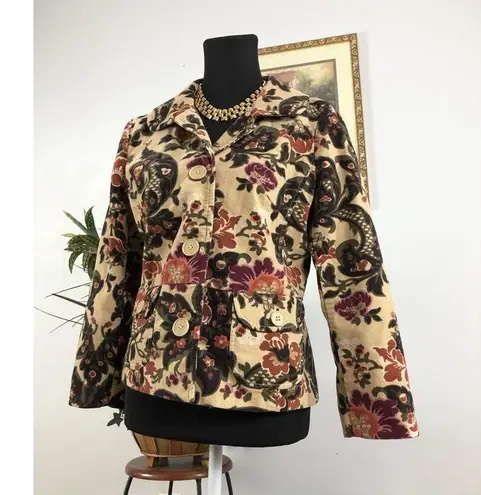 ATL Studio Brown Paisly 6 Jacket without Removable Faux Fur Trim Office Siren