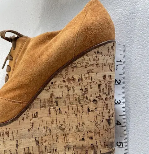 Gianvito Rossi Suede Cork Open Toe Lace Up Platform Shoes Orange/Beige Womens 37