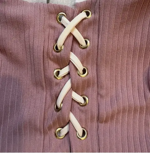 NWT Kya Swim Reversible Ribbed Bikini Top Lola S Revolve Lace Up Soft Girl Boho Pink