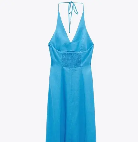 ZARA Blue Linen Blend Midi Dress