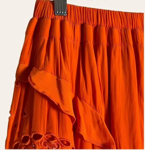 Ramy Brook Brit Crepe Orange Ruffled Eyelet Mini Skirt Size M
