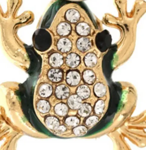 GOLD & GREEN RHINESTONE WITH PEARL FROG BROOCH