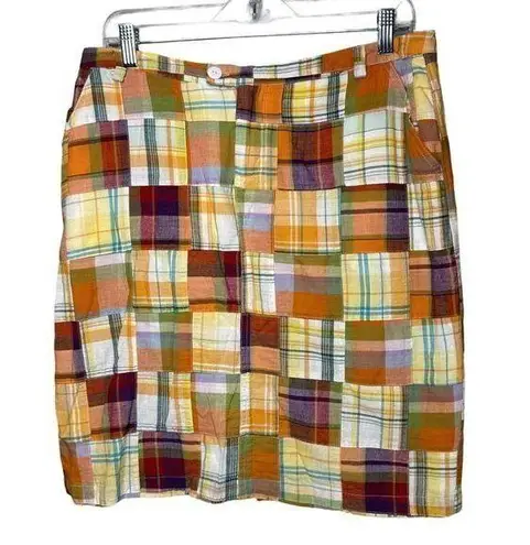 Pendleton  Skirt Womens 12 Orange Yellow Madras Plaid Patchwork Pencil Straight