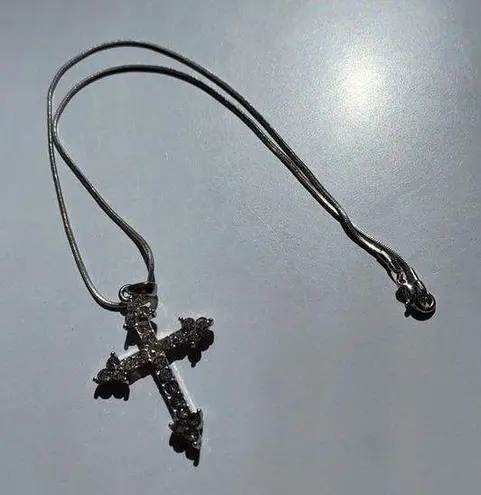 Cross necklace on silver look chain with pendant cross gemstone look