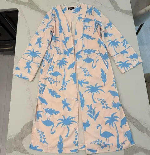 Lulus Tropical Flamingo Tree Print Duster Robe Womens Small Blush Pink/Blue Chic Pink